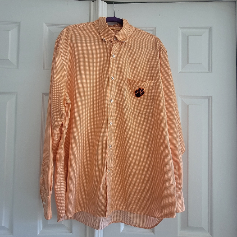 Robert Talbott Carmel Clemson Buttondown Dress Shirt Gingham Print Size XL
